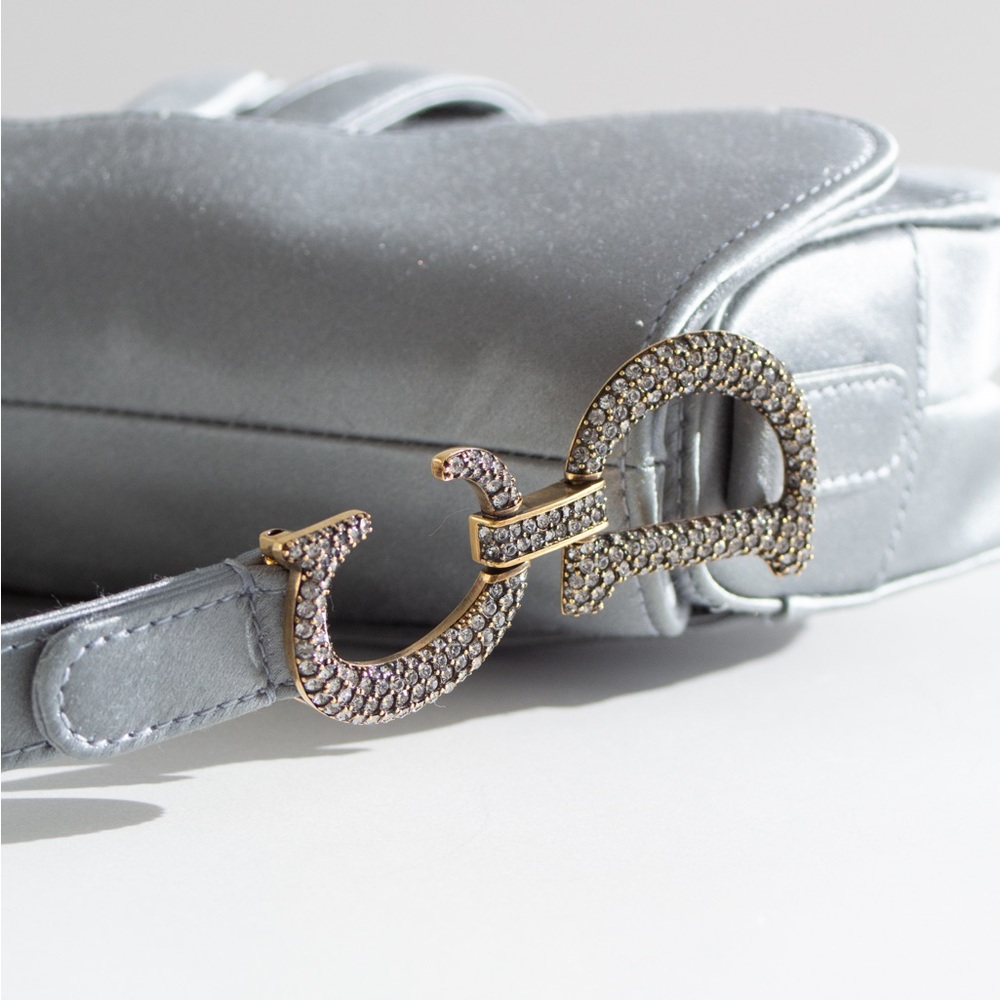Dior Saddle 2019 Mini Satin Icy Blue Grey Crystal Embellished Bag - Picture 8 of 17